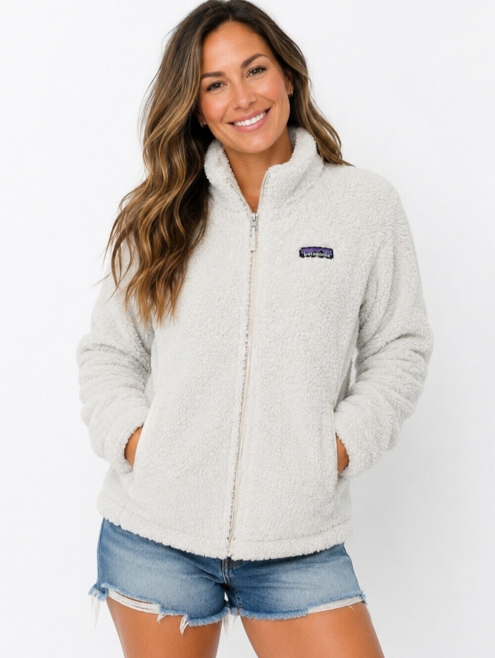 Patagonia Women's Medium Ivory Sherpa Fleece Lined Full Zip Jacket Cozy Medium